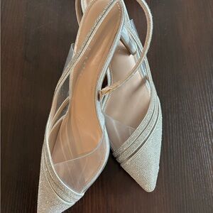 Source Unknown Shimmering Silver Slingback Heels